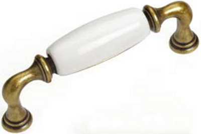 Castella Heritage Manor Antique Brass and White Porcelain 96mm Handle