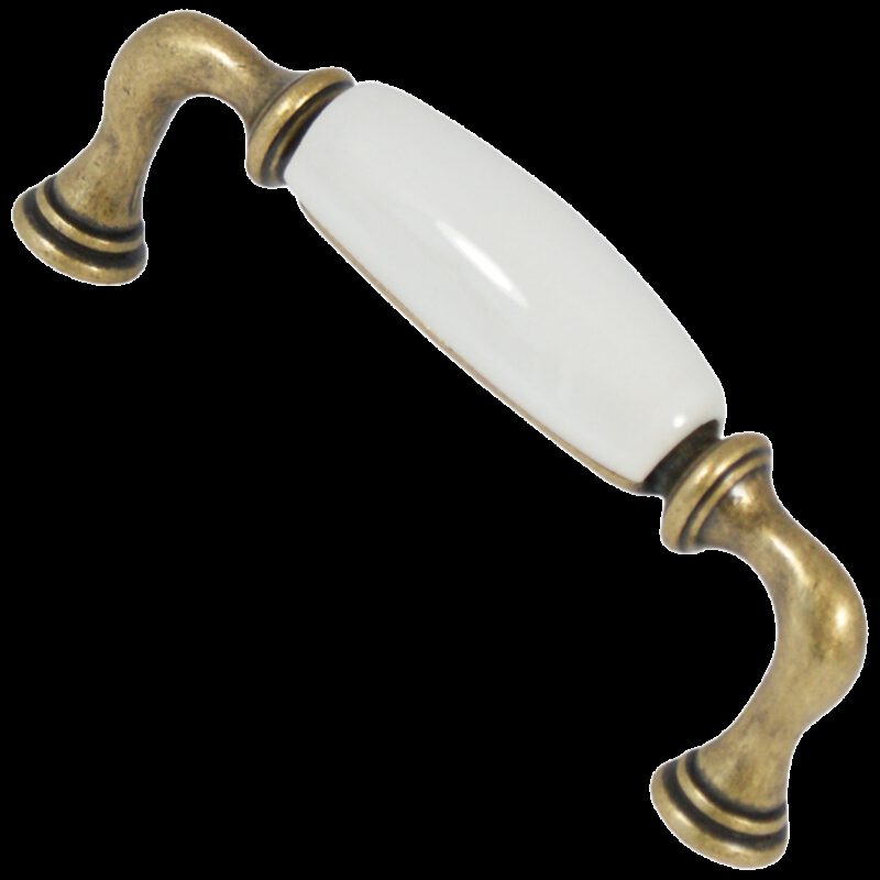 Castella Heritage Manor Antique Brass and White Porcelain 96mm Handle