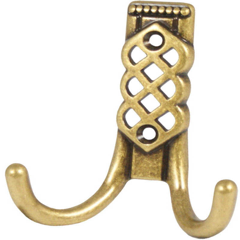 Castella Heritage Venetian Lattice Antique Brass Double Coat Hook 85 085 03 2