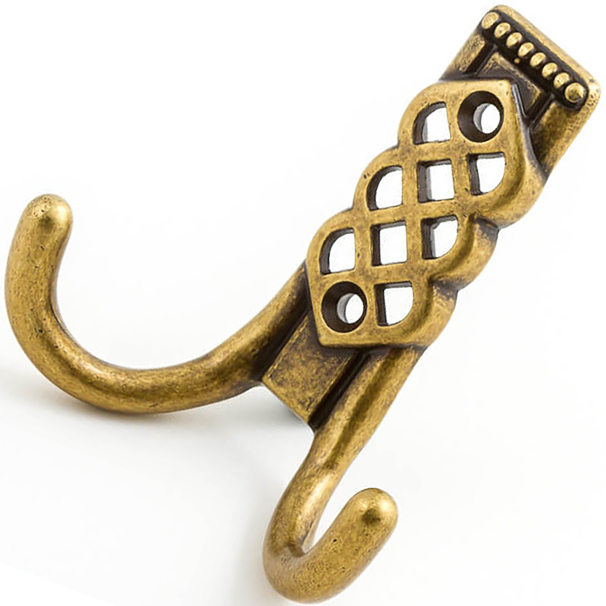 Castella Heritage Venetian Lattice Antique Brass Double Coat Hook