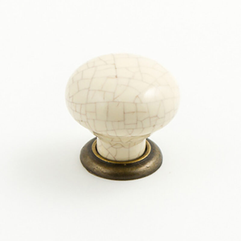 Castella Heritage Estate Cream Crackle Porcelain With Antique Brass Base 35mm Round Knob 62 035 17 1