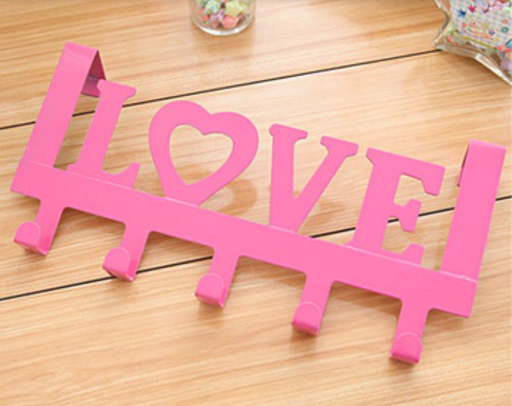 906 Love In Pink Decorative 335mm 5 Hook Coat Rack For Doors