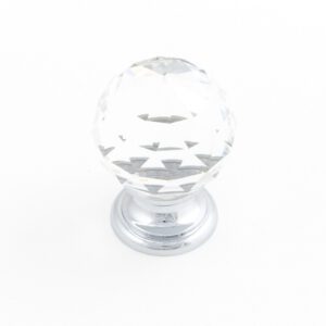 Castella Heritage Sovereign Sphere Transparent Crystal with Polished Chrome Base 25mm Round Knob