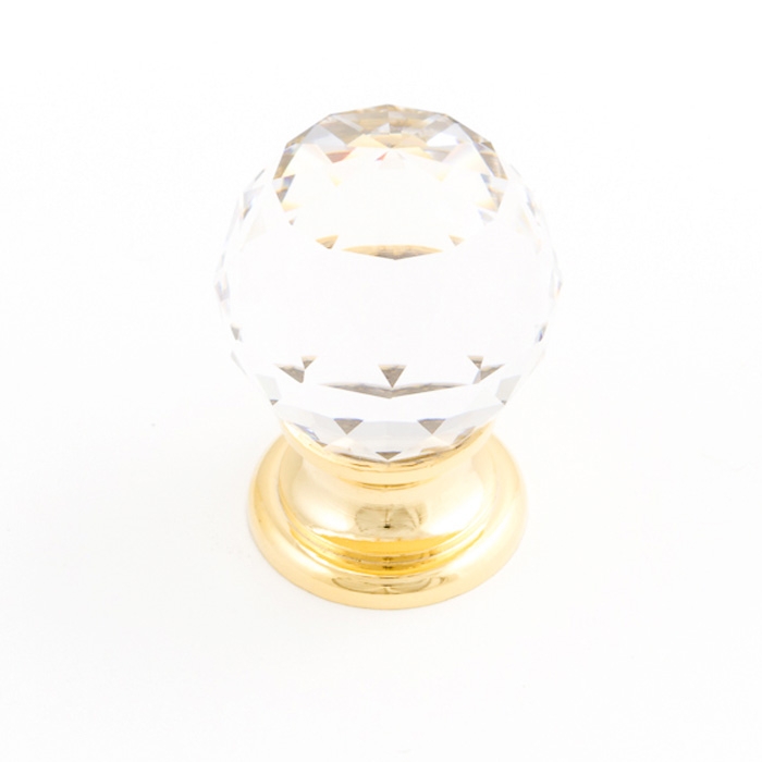 Castella Heritage Sovereign Sphere Transparent Crystal with Bright Gold Base 30mm Round Knob