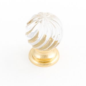 Castella Heritage Sovereign Twirl Transparent Crystal with Bright Gold Base 25mm Round Knob