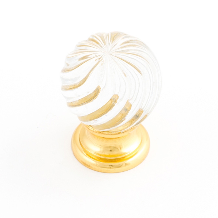 Castella Heritage Sovereign Twirl Frosted Crystal with Bright Gold Base 25mm Round Knob