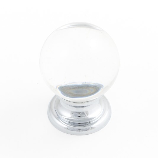 Castella Heritage Sovereign Transparent Crystal Ball with Polished Chrome Base 30mm Round Knob