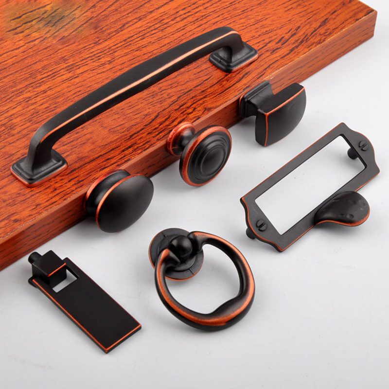 3606 Small Town Collection Antique Black With Red Copper Highlight 45mm Swivel Ring Drop Pull