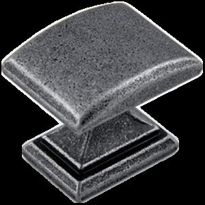 Small Town Collection Pewter with Antique Black Highlight 33mm Rectangle Knob with Square Base