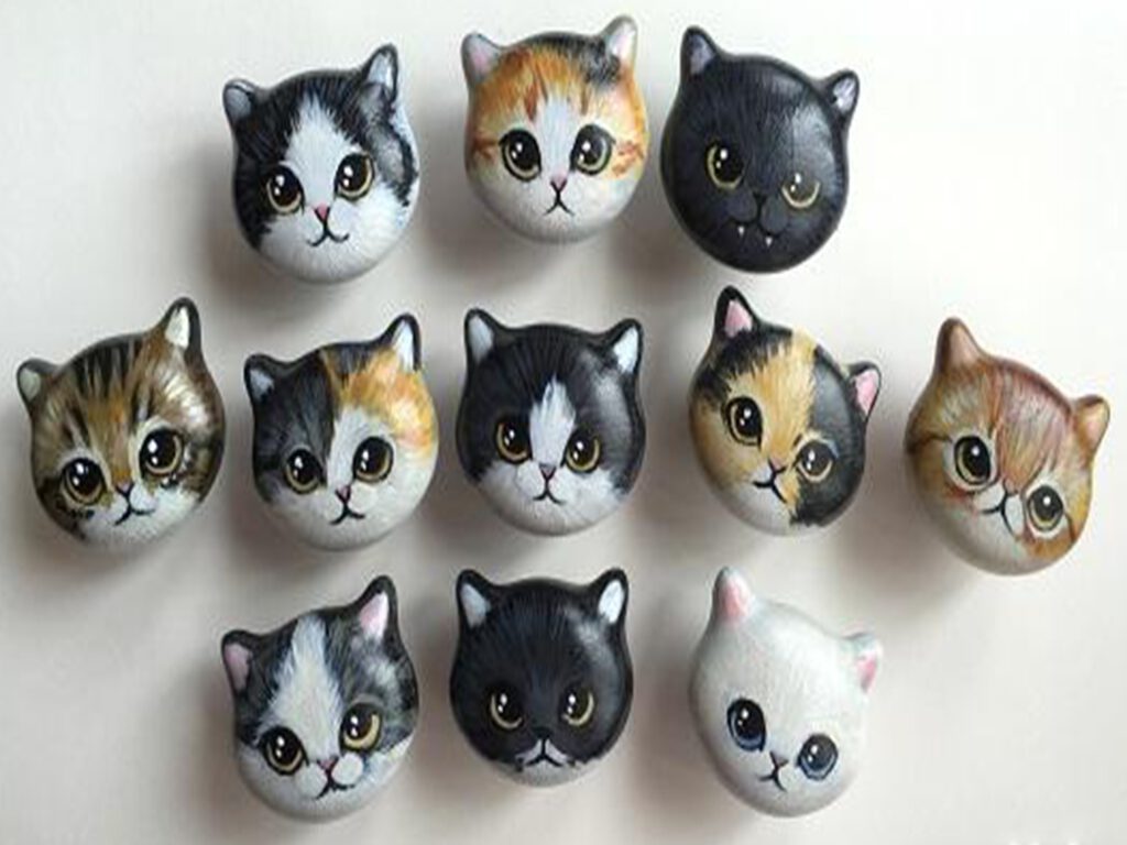 Custom Hand Painted Ceramic 42mm Kitten Face Knob