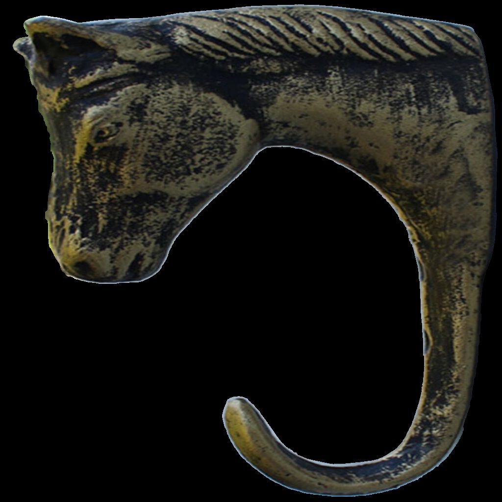 Caballo Horse Head Antique Brass 130mm Single Prong Cast Iron