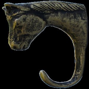 4223 Caballo Horse Head Antique Brass 130mm Single Prong Cast Iron Coat Hook