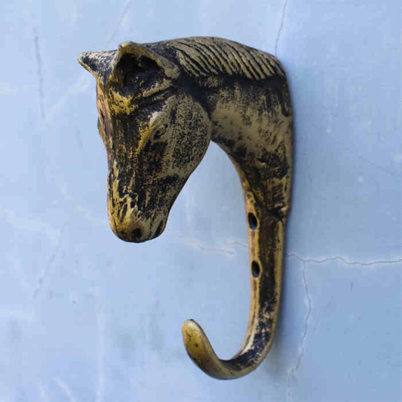 4228 Caballo Horse Head Antique Brass 130mm Single Prong Cast Iron Coat Hook