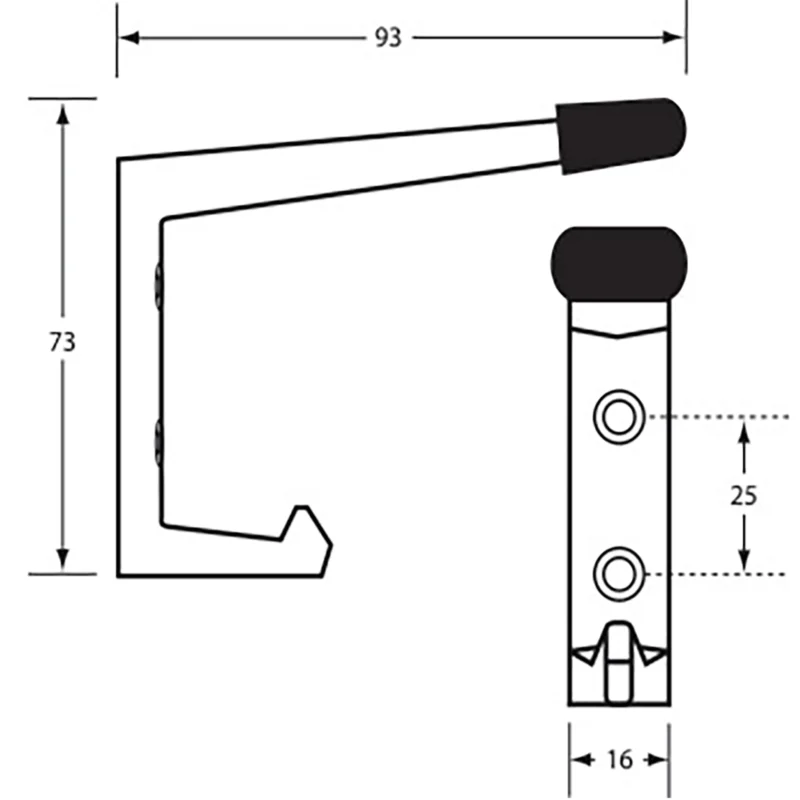 Washroom Concealed Fix 73mm 93mm Coat Hook Single Unit In Satin Chrome Tp202c Sc Fg Diagram